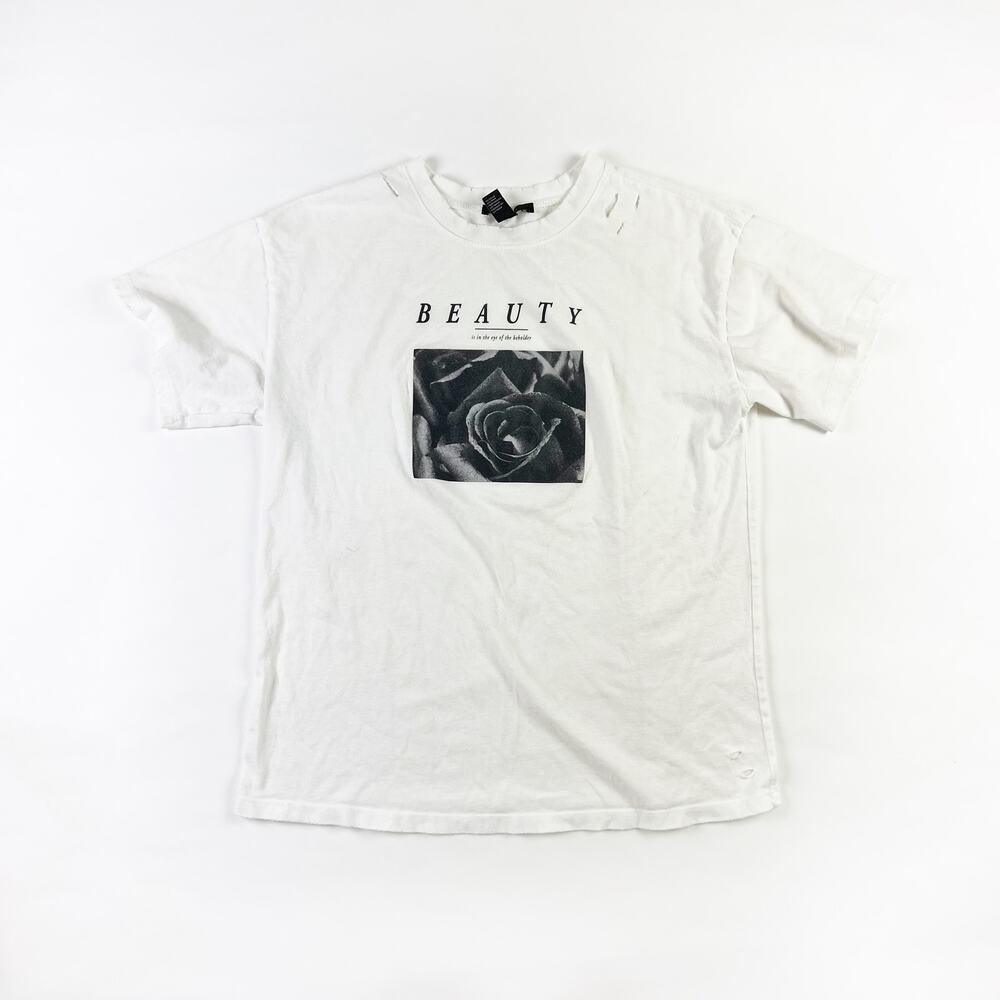 Forever 21 distressed Beauty graphic tee short sleeve t shirt size small